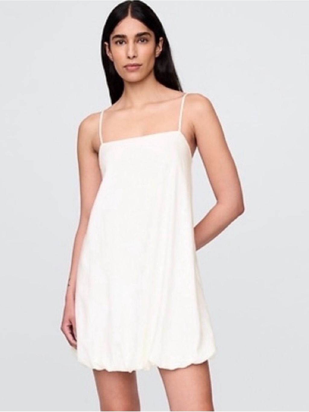 Linen Blend Ivory Bubble Hem Mini Dress Nwot